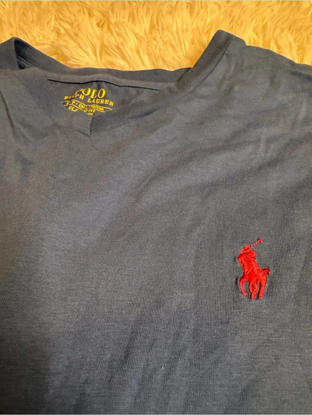Polo by Ralph Lauren Men’s Navy V-Neck Tee with Red Pony
